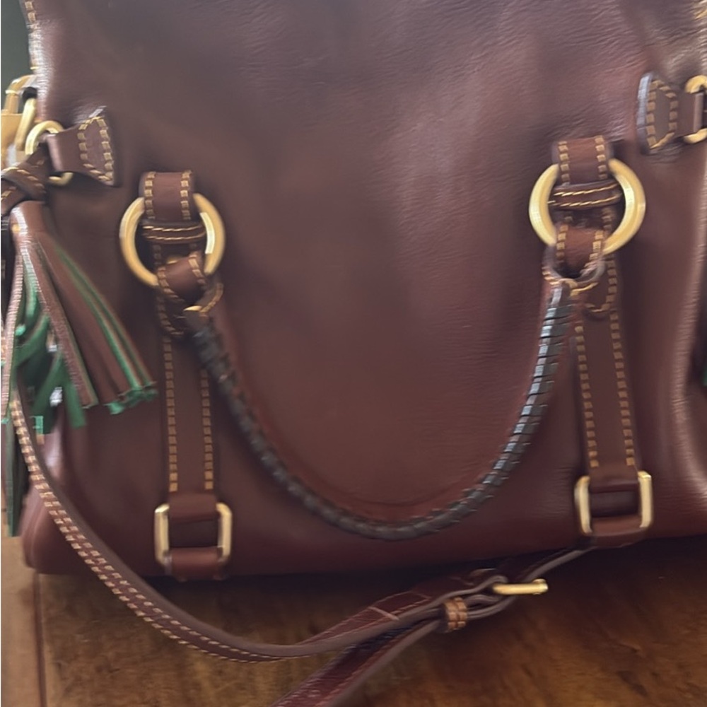 Dooney & Bourke Brown Leather Shoulder Bag with Tassel